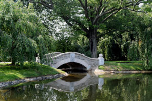 Bridge over pond at Nemours Mansion & Gardens in Wilmington, Delaware.