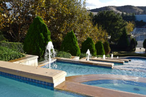 Main fountain at the Gardens of the World in Thousand Oaks, California.