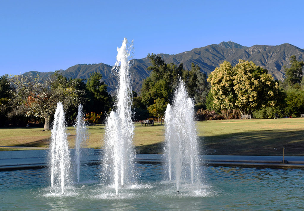 main fountain at the LA Arboretum & Botanic Garden in Arcadia, California.