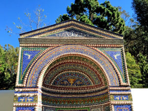 East Garden mosaic fountain at The Getty Villa, located in Malibu, California