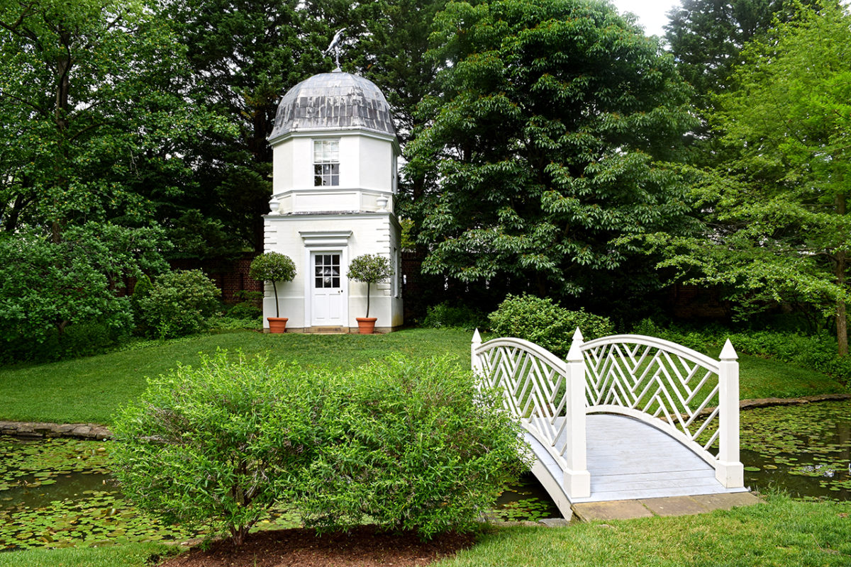 Summerhouse and bridge at William Paca House & Garden in Annapolis, Maryland