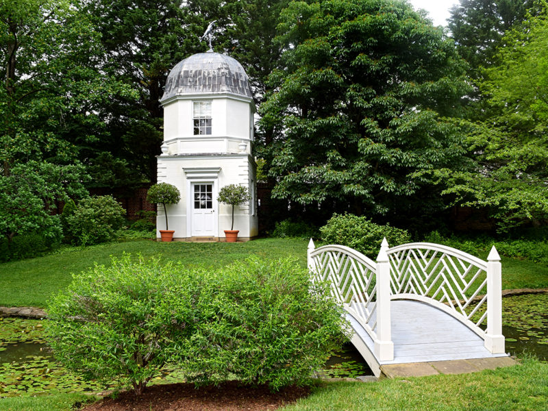 Summerhouse and bridge at William Paca House & Garden in Annapolis, Maryland