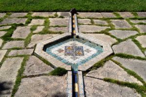 ceramic tile water feature at Casa del Herrero in Montecito, California