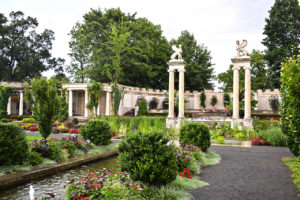 the amphitheater and surrounding gardens at Untermyer Park & Gardens Yonkers, New York