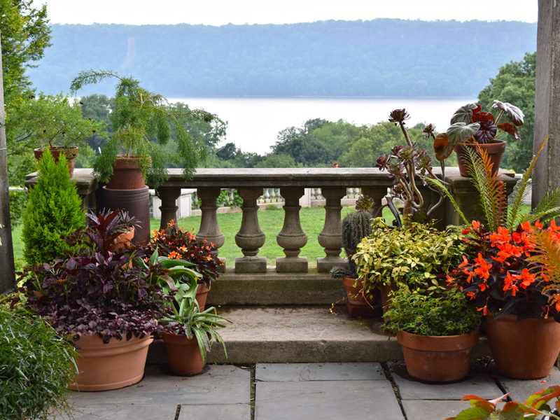 Pergola Overlook with views of the Hudson River at Wave Hill in Bronx, New York